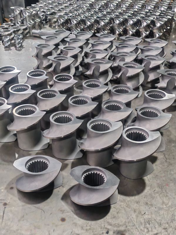 สายพลาสติก Extrusion ธาตุสกรู 60mm-120 ความยาวสกรู 100rpm-1200 ความเร็วสกรูสําหรับ Twin Screw Extruder Machine